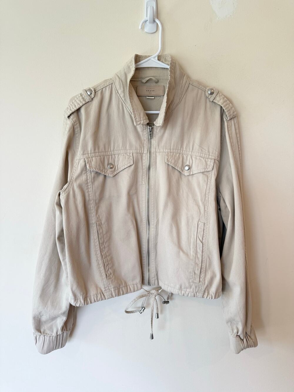BLANKNYC Utility Jacket Women's Size XL Beige Long Sleeves Full-Zip Cotton